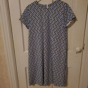 J. Mclaughlin Blue White Geometric Print Dress Size L